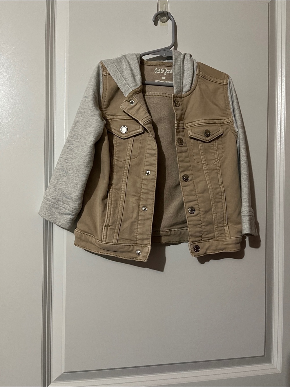 Cat & Jack Tan Jean Jacket with Light Gray Hoodie Sleeves